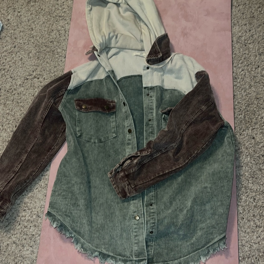 Corduroy shacket with hood